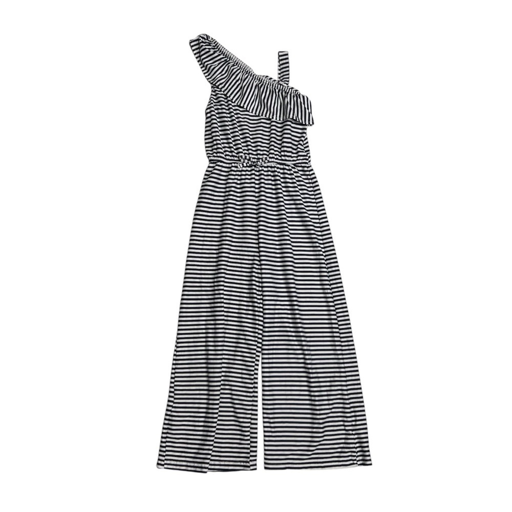 Black and White Striped Jumpsuit with One-Shoulder Design‎